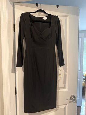Calvin Klein Black Long Sleeve V-Neck Sheath Dress